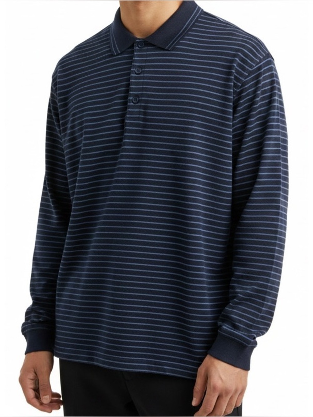 Nike Large Men’s Blue Striped Dri-Fit Long Sleeve Collared Golf Shirt